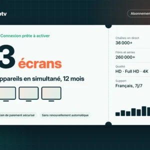 IPTV multi-écrans 12 mois – 3 appareils – visuel de la formule Net IPTV