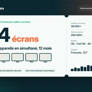 IPTV multi-écrans 12 mois – 4 appareils – visuel de la formule Net IPTV